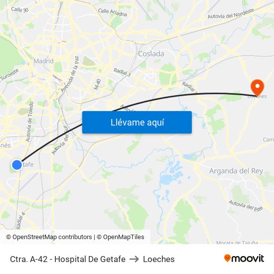 Ctra. A-42 - Hospital De Getafe to Loeches map