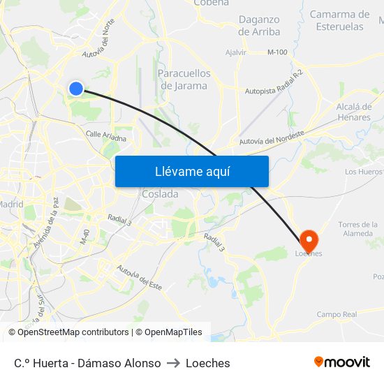 C.º Huerta - Dámaso Alonso to Loeches map