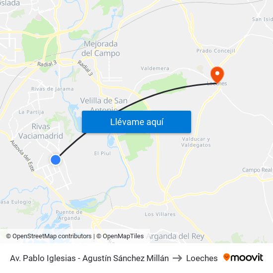 Av. Pablo Iglesias - Agustín Sánchez Millán to Loeches map