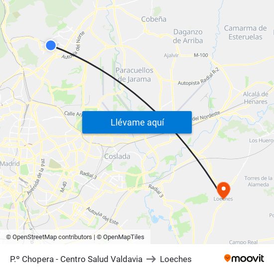 P.º Chopera - Centro Salud Valdavia to Loeches map