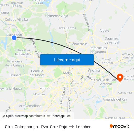Ctra. Colmenarejo - Pza. Cruz Roja to Loeches map