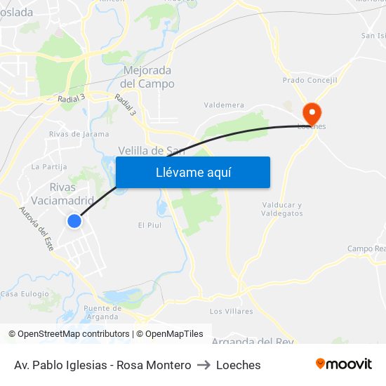 Av. Pablo Iglesias - Rosa Montero to Loeches map