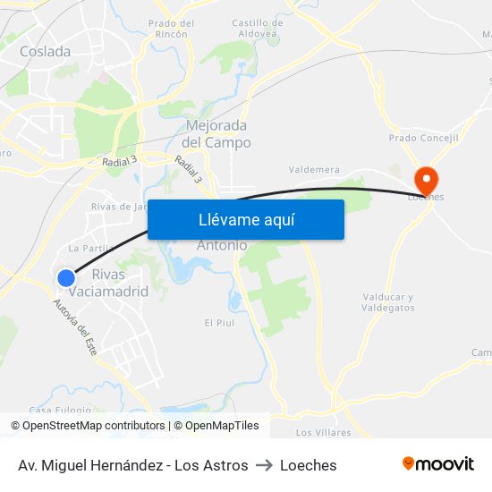 Av. Miguel Hernández - Los Astros to Loeches map