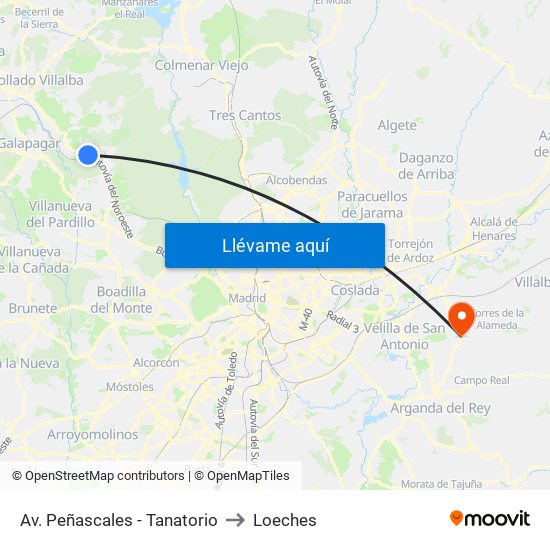 Av. Peñascales - Tanatorio to Loeches map