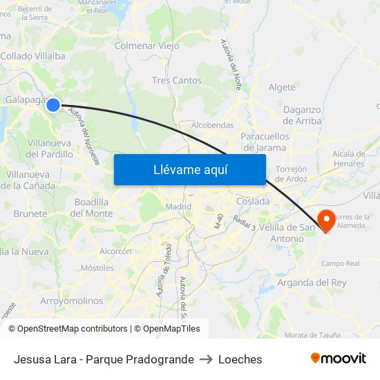 Jesusa Lara - Parque Pradogrande to Loeches map