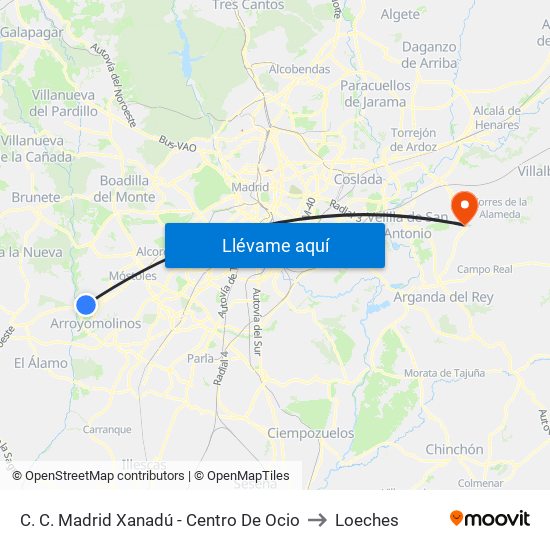 C. C. Madrid Xanadú - Centro De Ocio to Loeches map