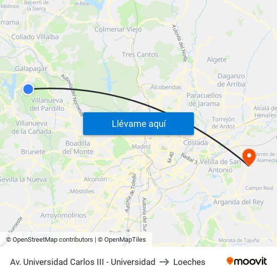 Av. Universidad Carlos III - Universidad to Loeches map