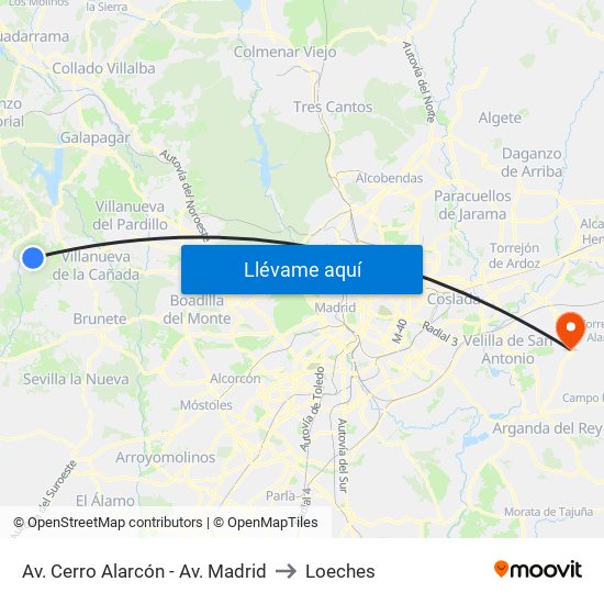 Av. Cerro Alarcón - Av. Madrid to Loeches map