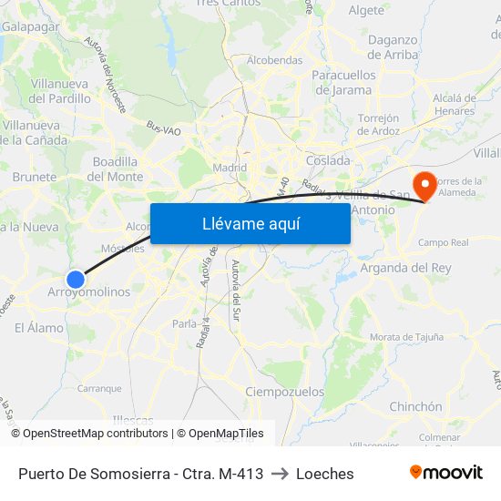 Puerto De Somosierra - Ctra. M-413 to Loeches map