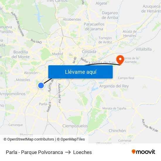 Parla - Parque Polvoranca to Loeches map