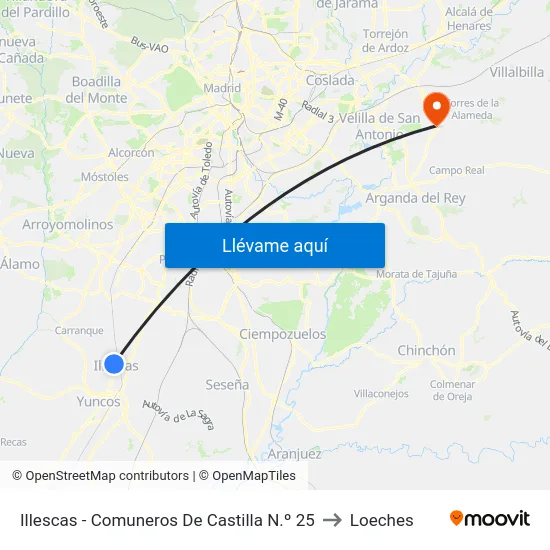 Illescas - Comuneros De Castilla N.º 25 to Loeches map