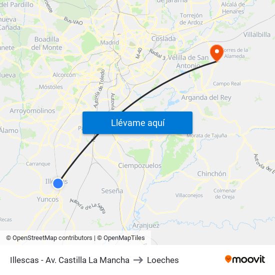 Illescas - Av. Castilla La Mancha to Loeches map