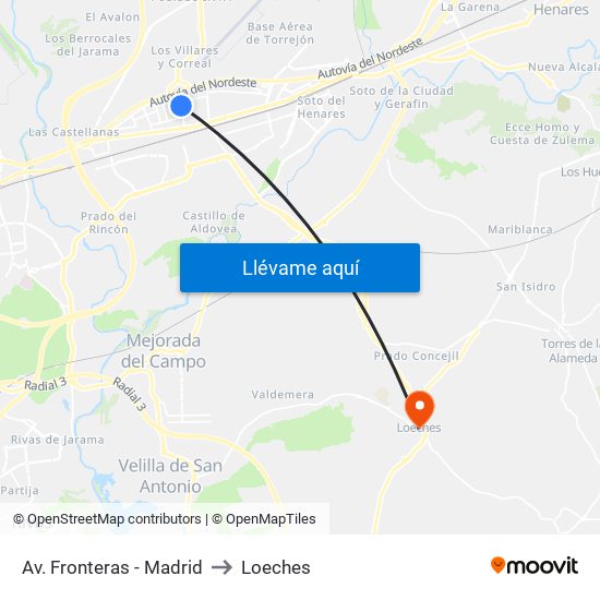 Av. Fronteras - Madrid to Loeches map