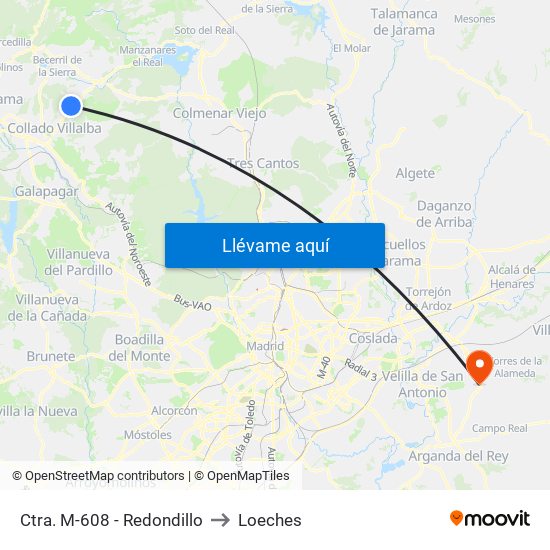 Ctra. M-608 - Redondillo to Loeches map