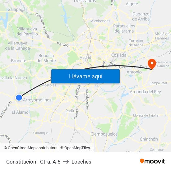 Constitución - Ctra. A-5 to Loeches map