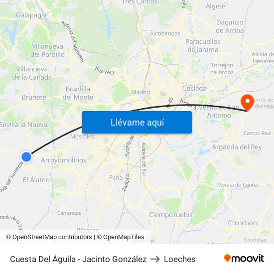 Cuesta Del Águila - Jacinto González to Loeches map