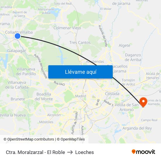 Ctra. Moralzarzal - El Roble to Loeches map