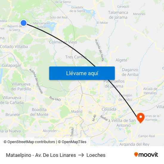 Mataelpino - Av. De Los Linares to Loeches map