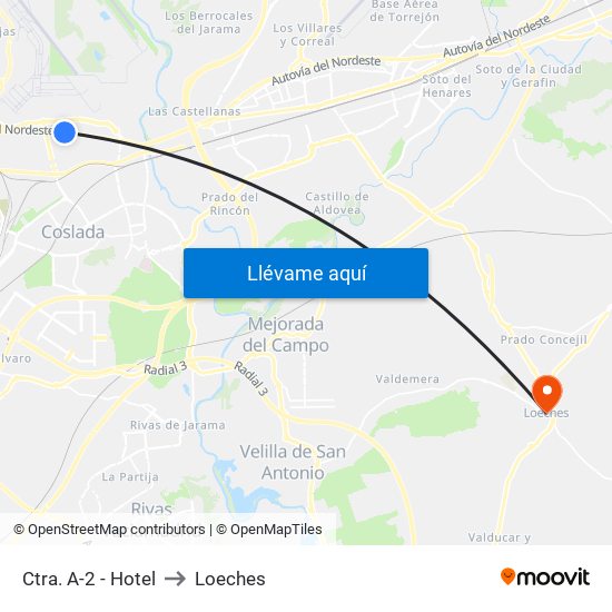 Ctra. A-2 - Hotel to Loeches map