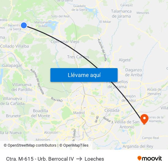 Ctra. M-615 - Urb. Berrocal IV to Loeches map