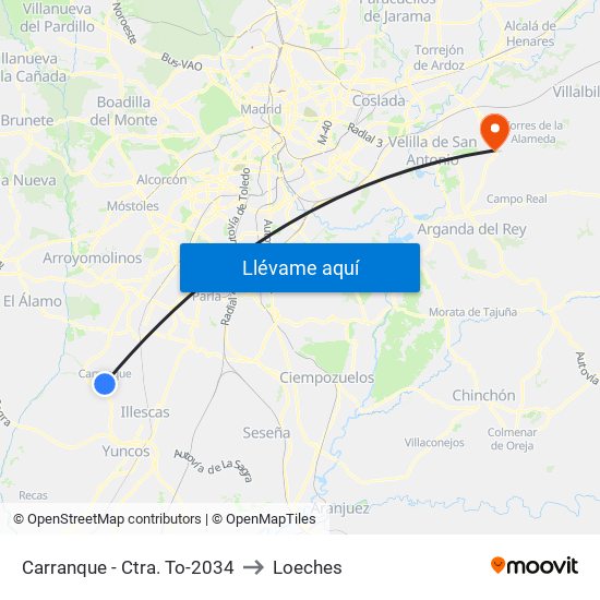 Carranque - Ctra. To-2034 to Loeches map