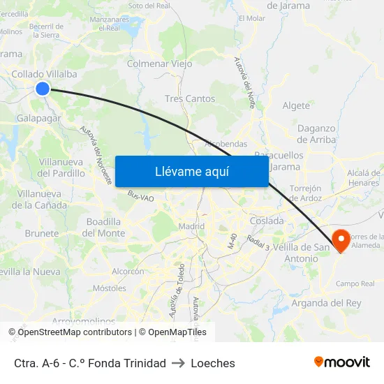 Ctra. A-6 - C.º Fonda Trinidad to Loeches map