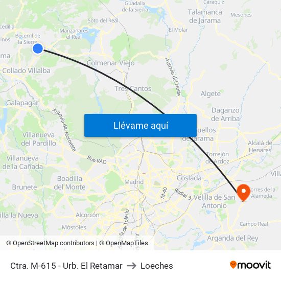 Ctra. M-615 - Urb. El Retamar to Loeches map