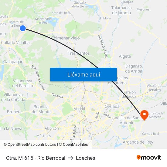 Ctra. M-615 - Río Berrocal to Loeches map