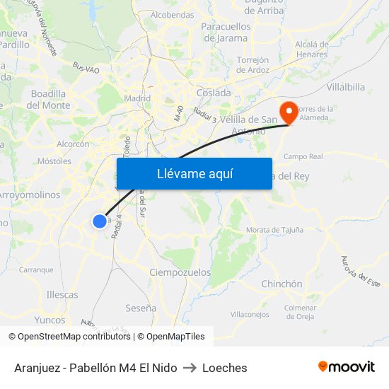 Aranjuez - Pabellón M4 El Nido to Loeches map