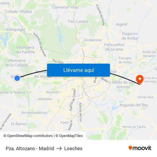 Pza. Altozano - Madrid to Loeches map
