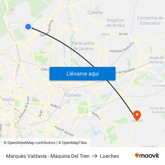 Marqués Valdavia - Máquina Del Tren to Loeches map