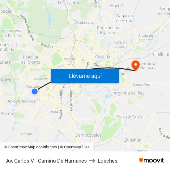Av. Carlos V - Camino De Humanes to Loeches map