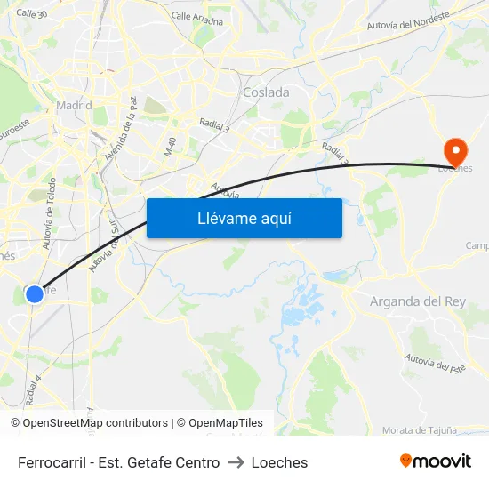 Ferrocarril - Est. Getafe Centro to Loeches map