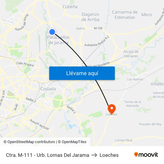 Ctra. M-111 - Urb. Lomas Del Jarama to Loeches map