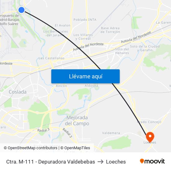 Ctra. M-111 - Depuradora Valdebebas to Loeches map