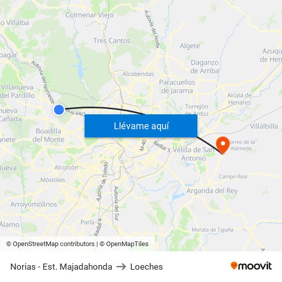 Norias - Est. Majadahonda to Loeches map