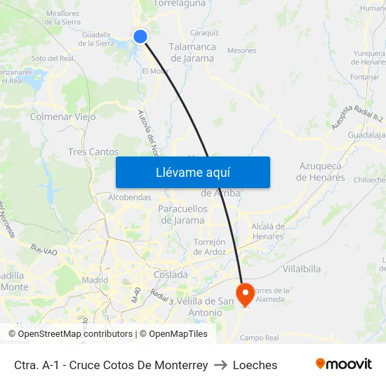 Ctra. A-1 - Cruce Cotos De Monterrey to Loeches map