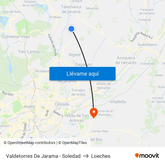 Valdetorres De Jarama - Soledad to Loeches map