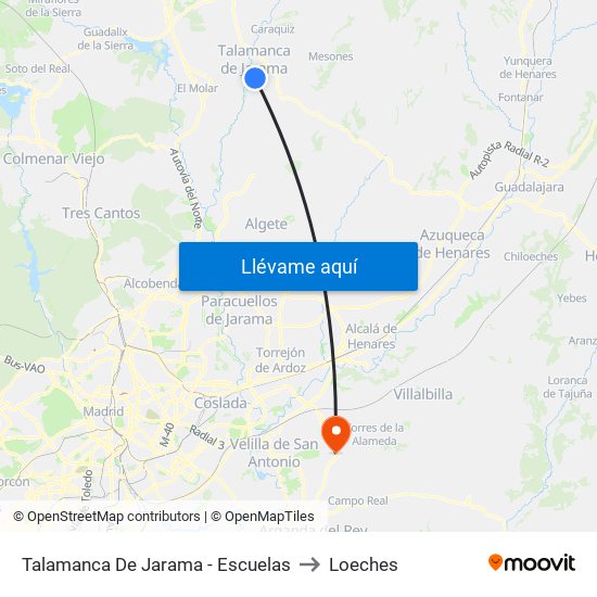 Talamanca Del Jarama - Escuelas to Loeches map