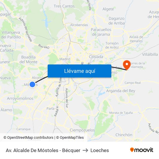 Av. Alcalde De Móstoles - Bécquer to Loeches map