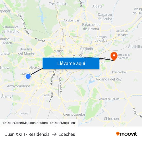 Juan XXIII - Residencia to Loeches map