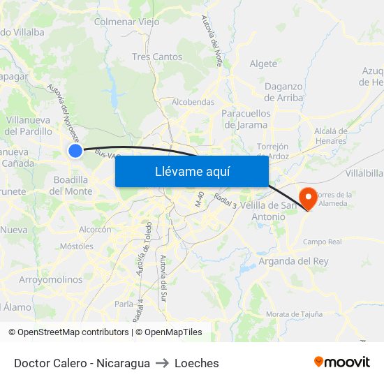 Doctor Calero - Nicaragua to Loeches map