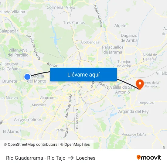 Río Guadarrama - Río Tajo to Loeches map