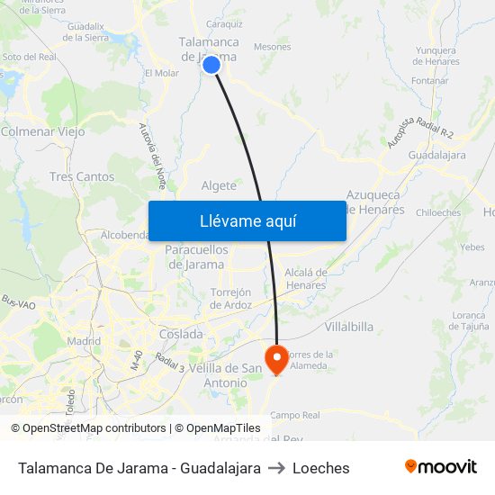 Talamanca De Jarama - Guadalajara to Loeches map