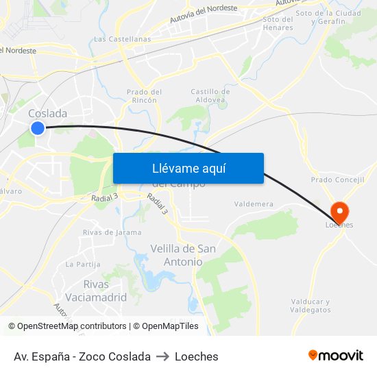 Av. España - Zoco Coslada to Loeches map