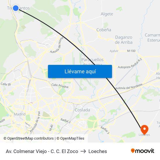 Av. Colmenar Viejo - C. C. El Zoco to Loeches map