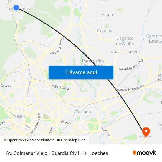 Av. Colmenar Viejo - Guardia Civil to Loeches map