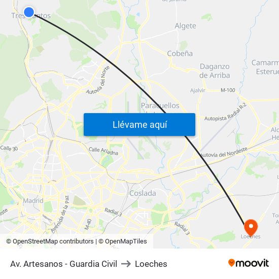 Av. Artesanos - Guardia Civil to Loeches map