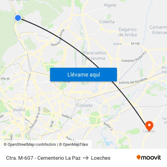 Ctra. M-607 - Cementerio La Paz to Loeches map