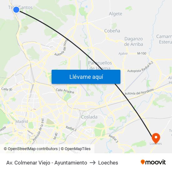 Av. Colmenar Viejo - Ayuntamiento to Loeches map